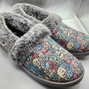 Bobs Size 6 Cozy Pooch Parade Gray Faux Fur Slip-On Slippers